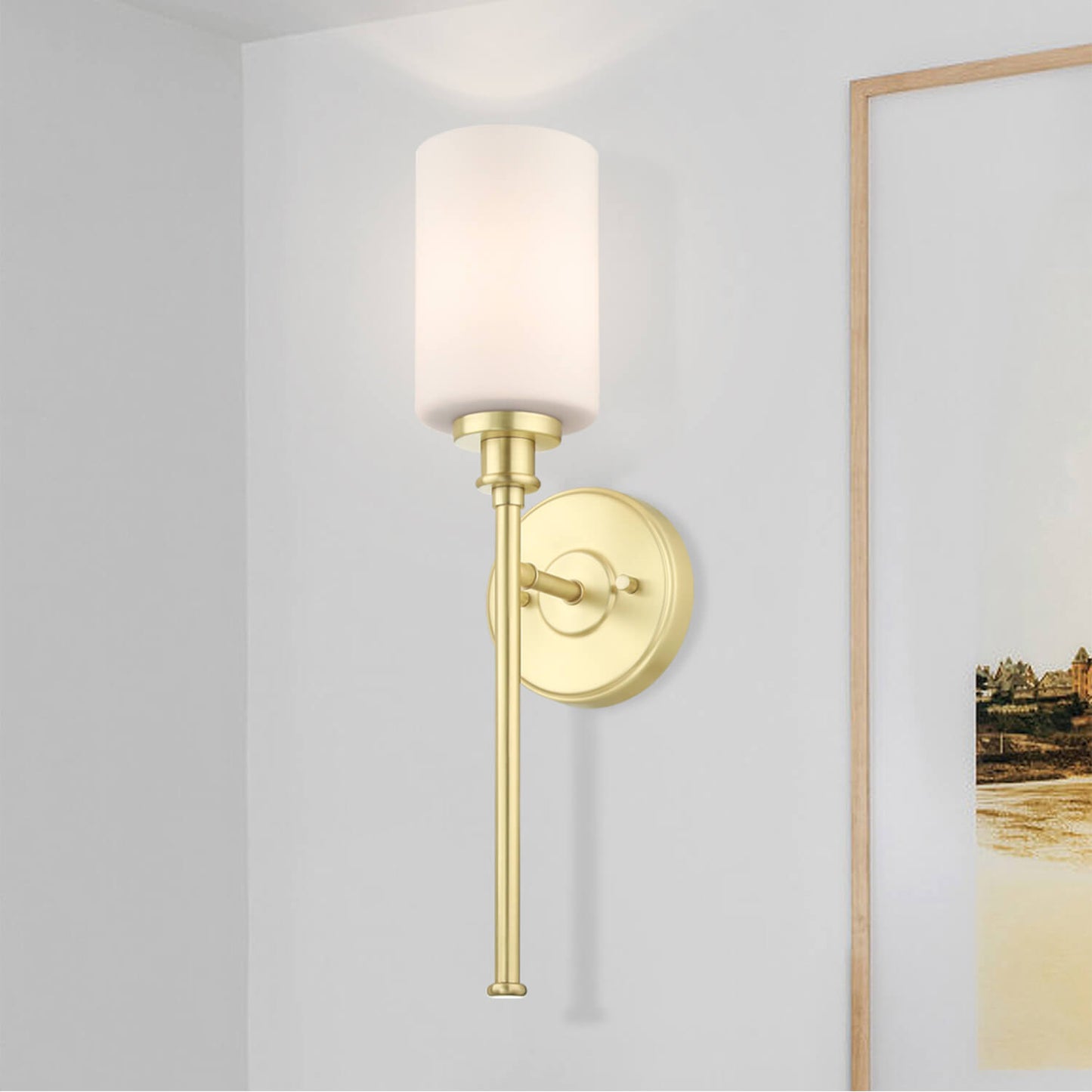 Modern Brass 1-Light Bathroom Sconce with Glass Shade XB-W1305-1-SB