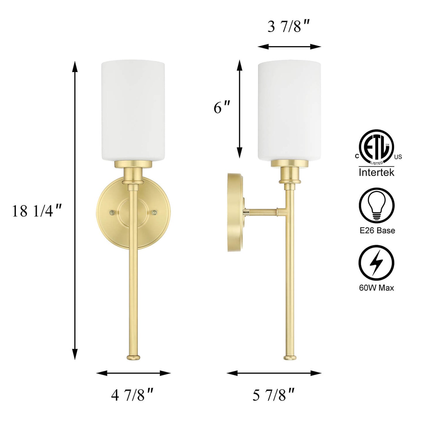 Modern Brass 1-Light Bathroom Sconce with Glass Shade XB-W1305-1-SB