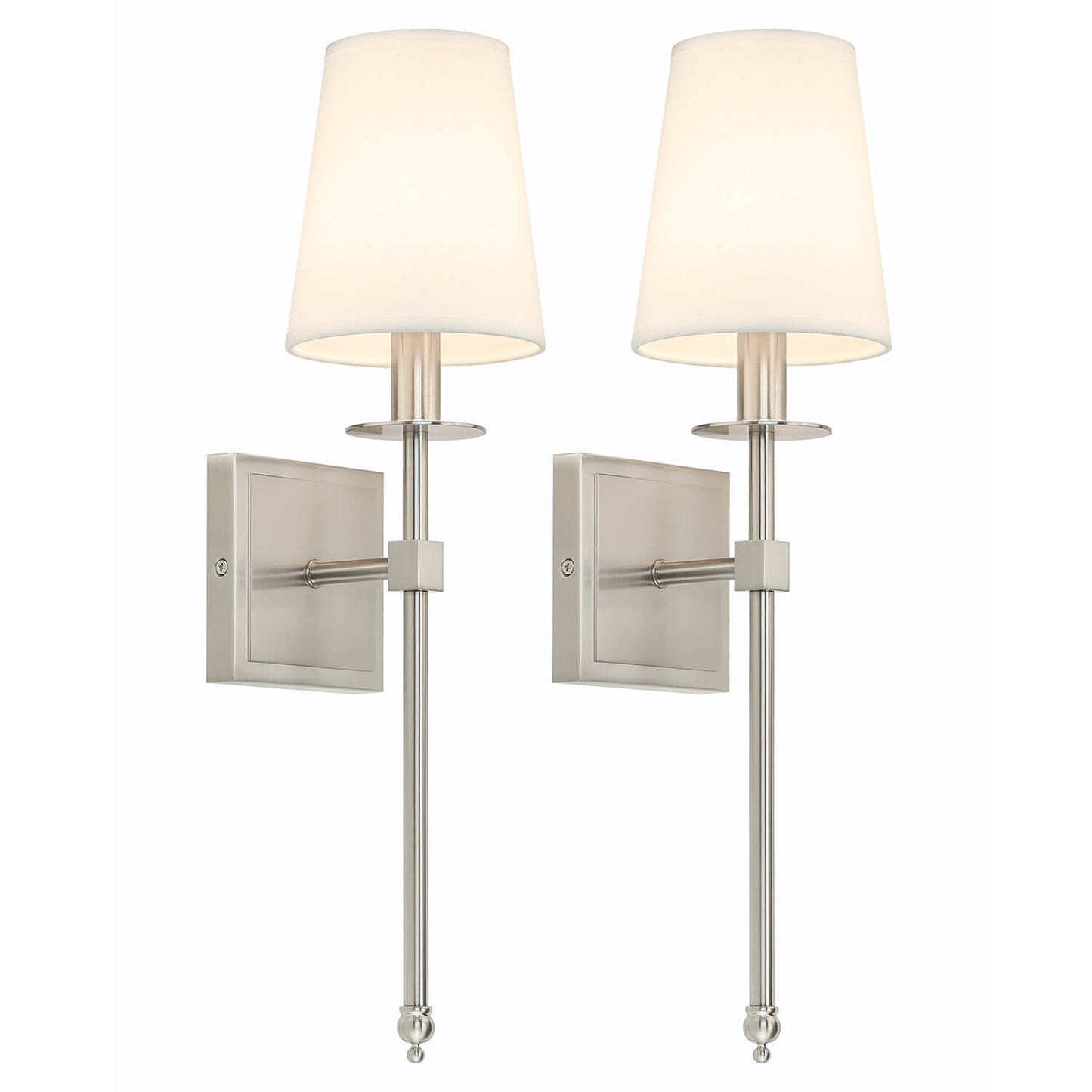 Set of 2 Modern Wall Sconce Light Fixtures, Fabric Shade, Brushed Nickel XB-W1307-BN