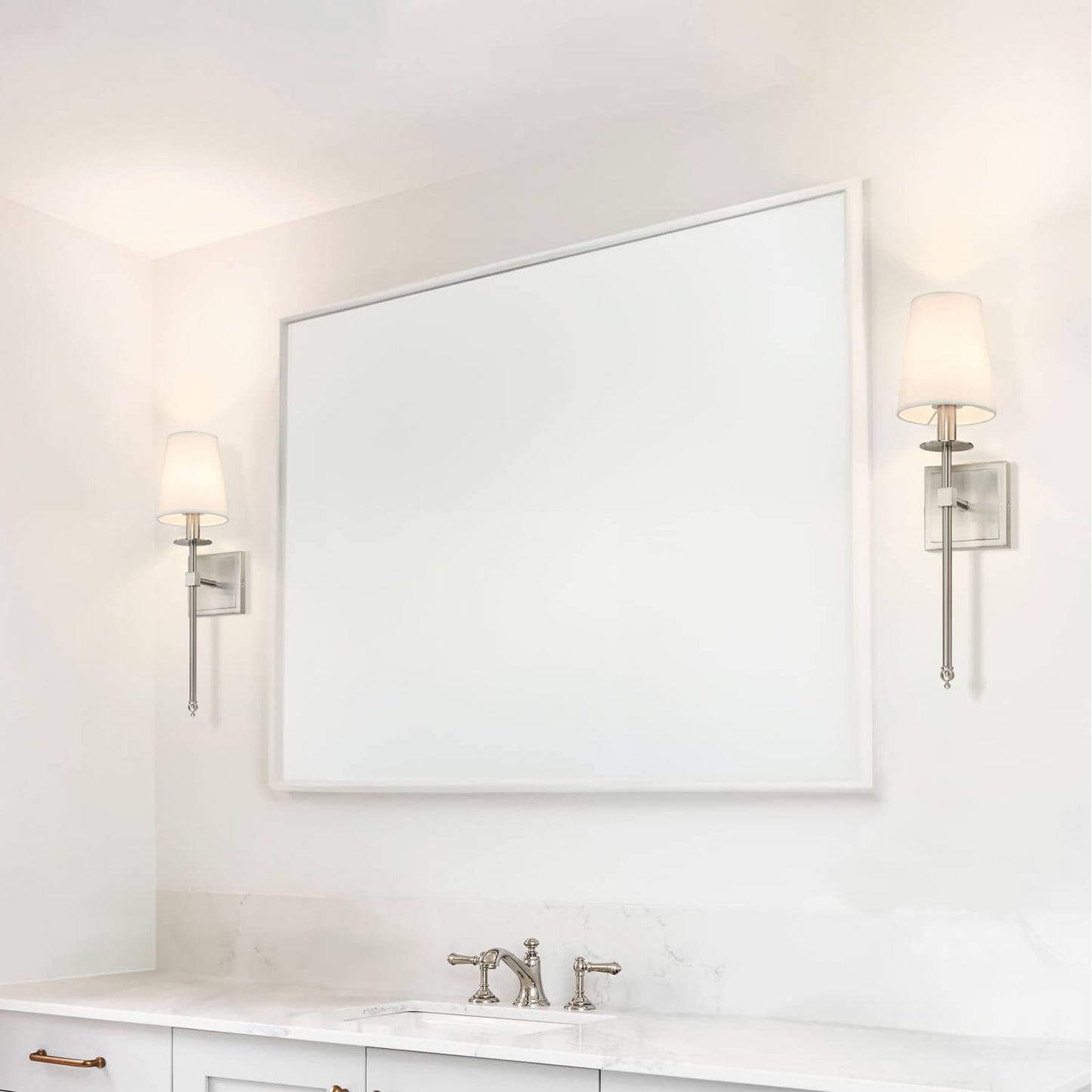 Set of 2 Modern Wall Sconce Light Fixtures, Fabric Shade, Brushed Nickel XB-W1307-BN