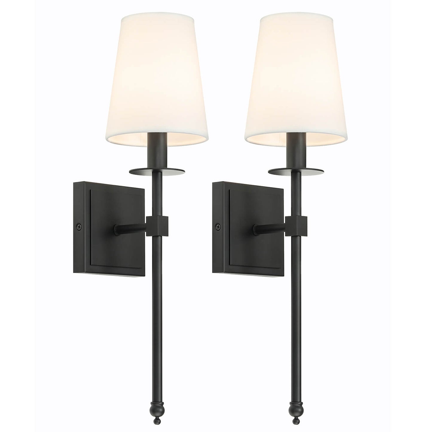 Set of 2 Black Wall Sconces with Flared White Fabric Shades for Bedroom XB-W1307-MB
