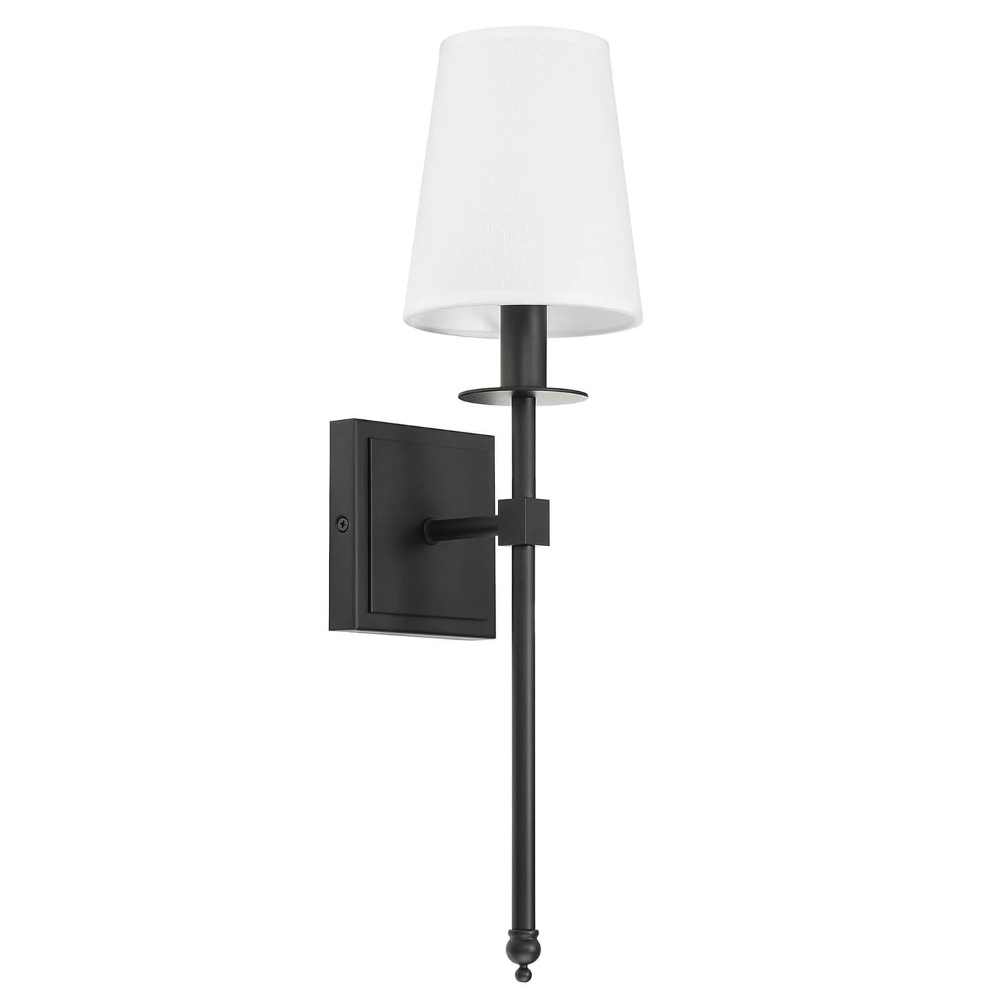 Set of 2 Black Wall Sconces with Flared White Fabric Shades for Bedroom XB-W1307-MB