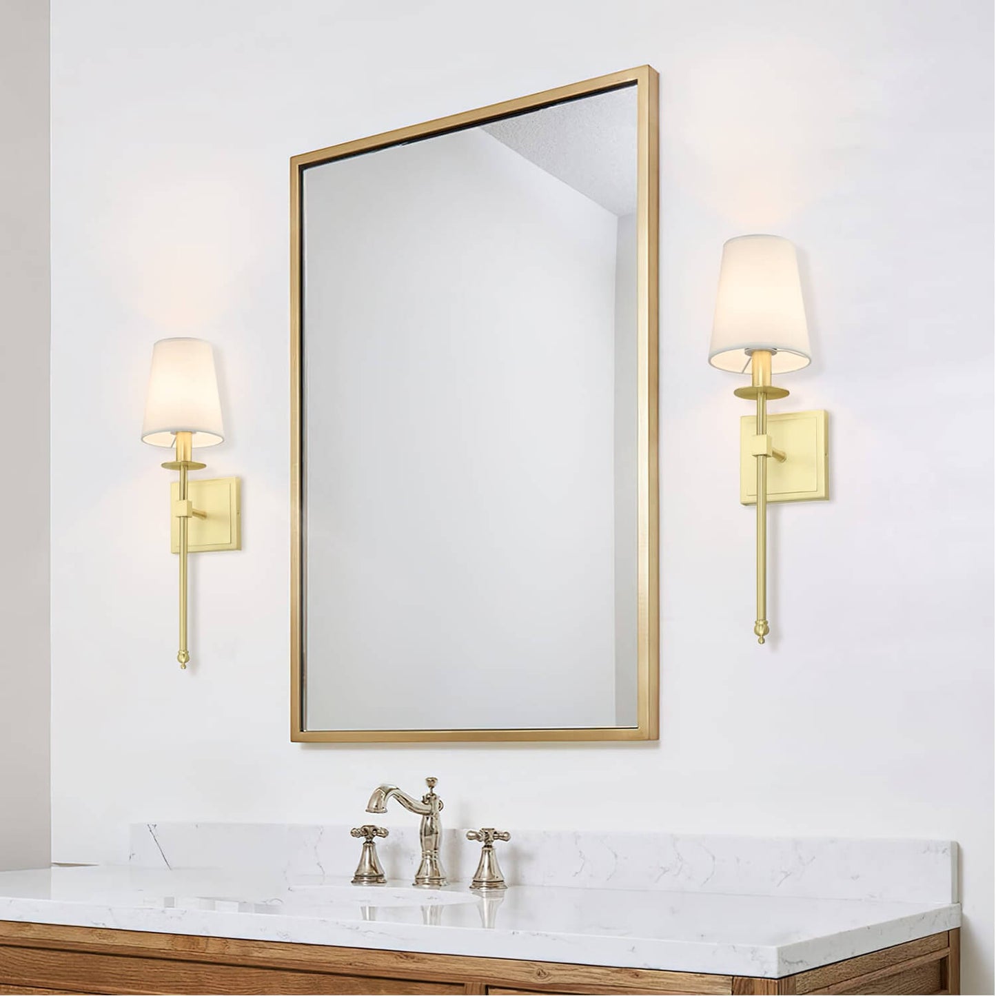 Set of 2 Brass Wall Sconces with Fabric Shade for Corridor XB-W1307-SB