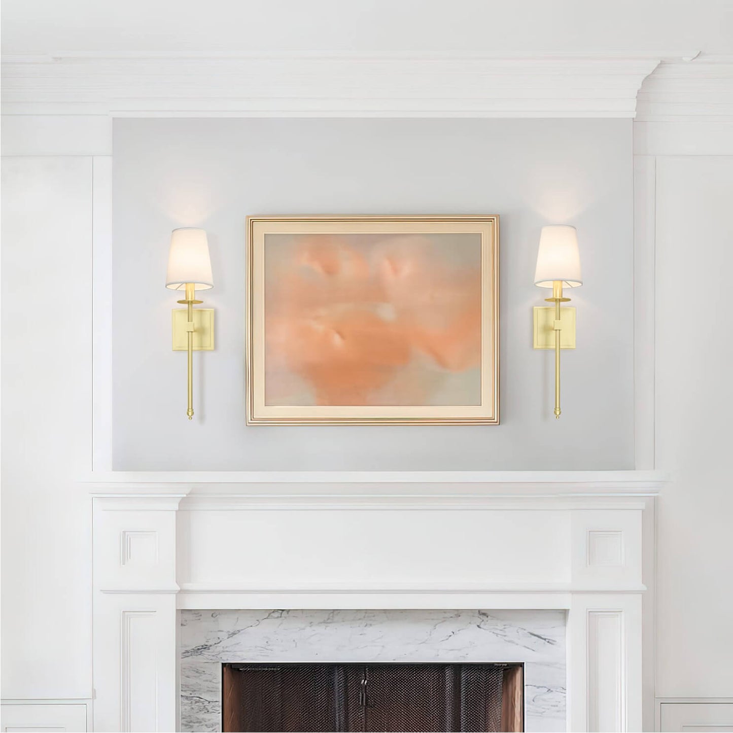 Set of 2 Brass Wall Sconces with Fabric Shade for Corridor XB-W1307-SB