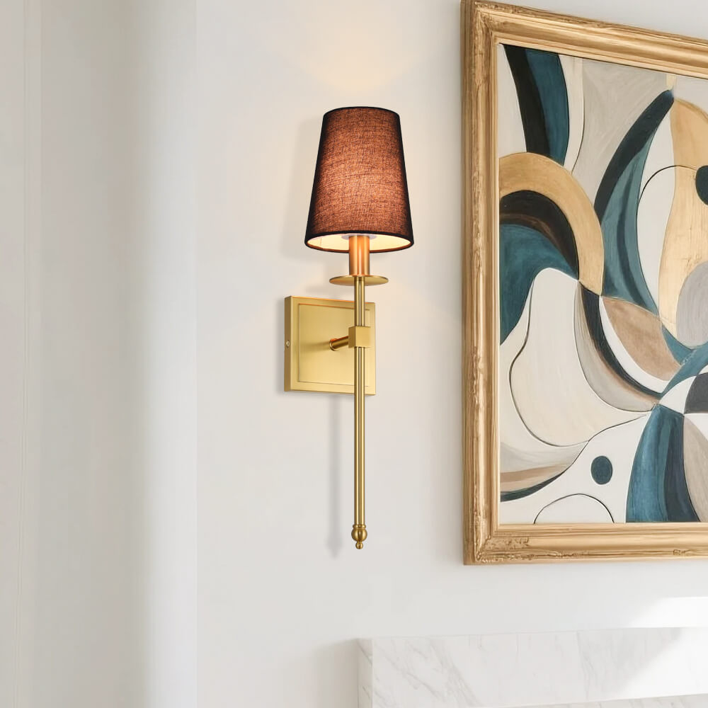 Set of 2 Brushed Brass Wall Sconces with Black Fabric Shade for Bedroom XB-W1307-BS