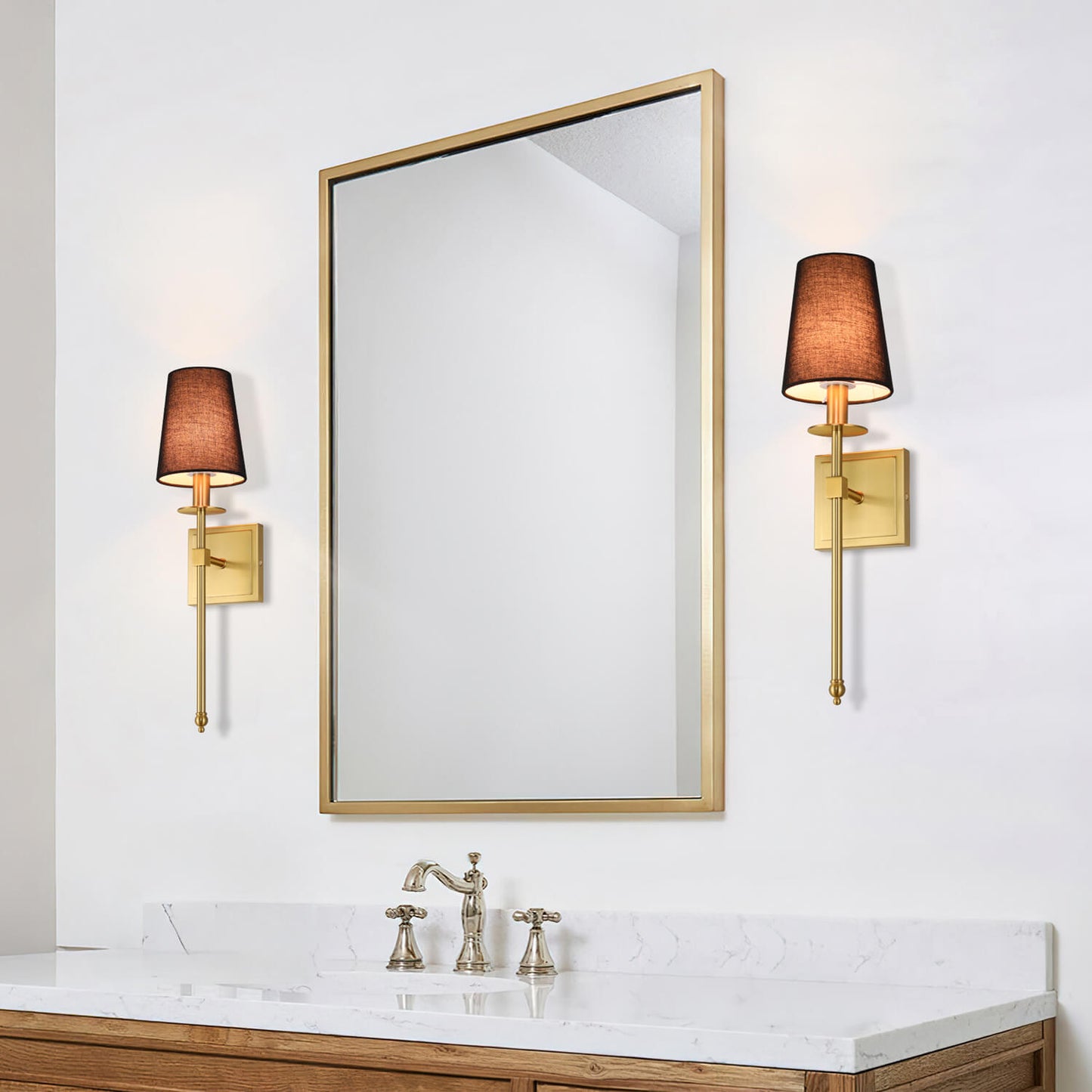 Set of 2 Brushed Brass Wall Sconces with Black Fabric Shade for Bedroom XB-W1307-BS