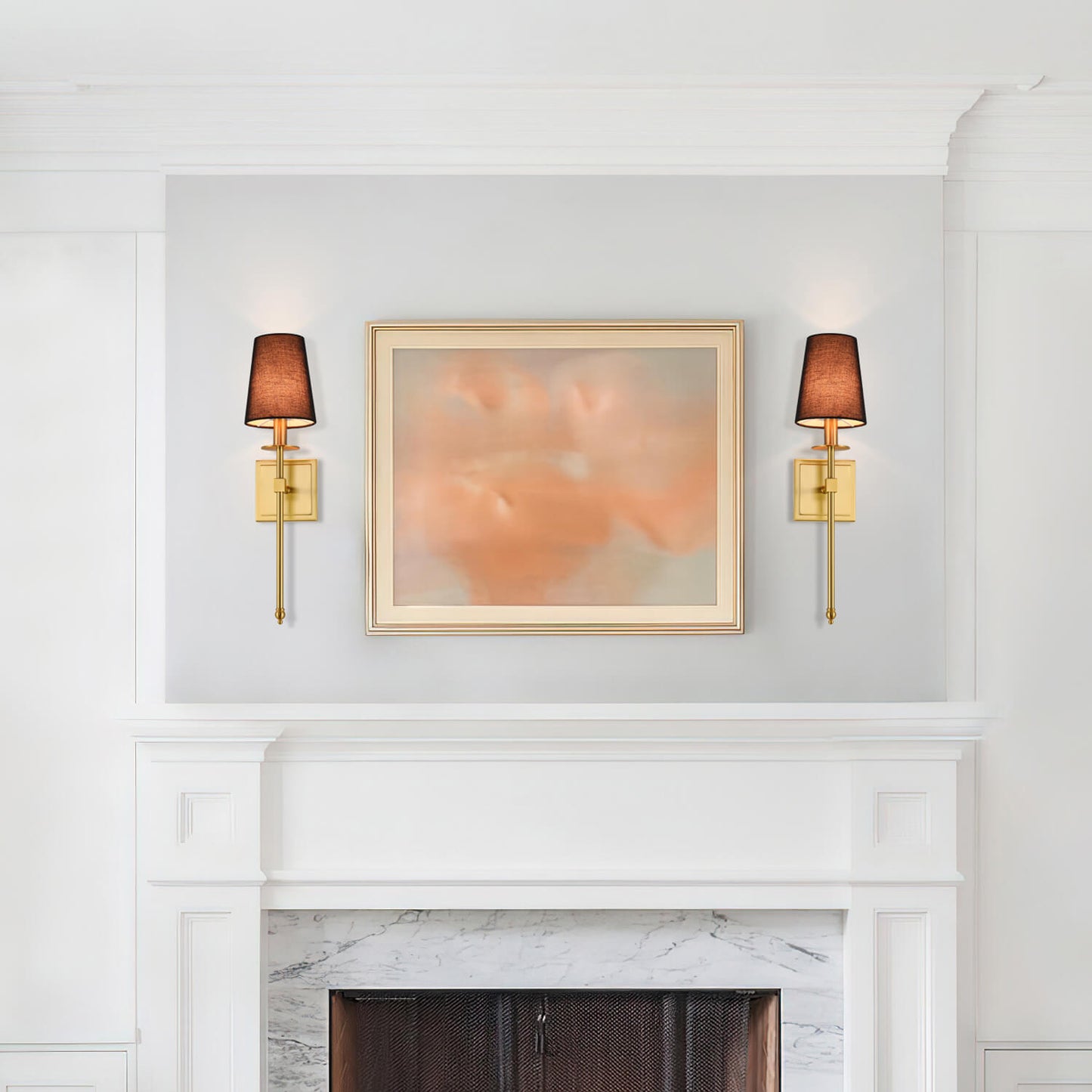 Set of 2 Brushed Brass Wall Sconces with Black Fabric Shade for Bedroom XB-W1307-BS