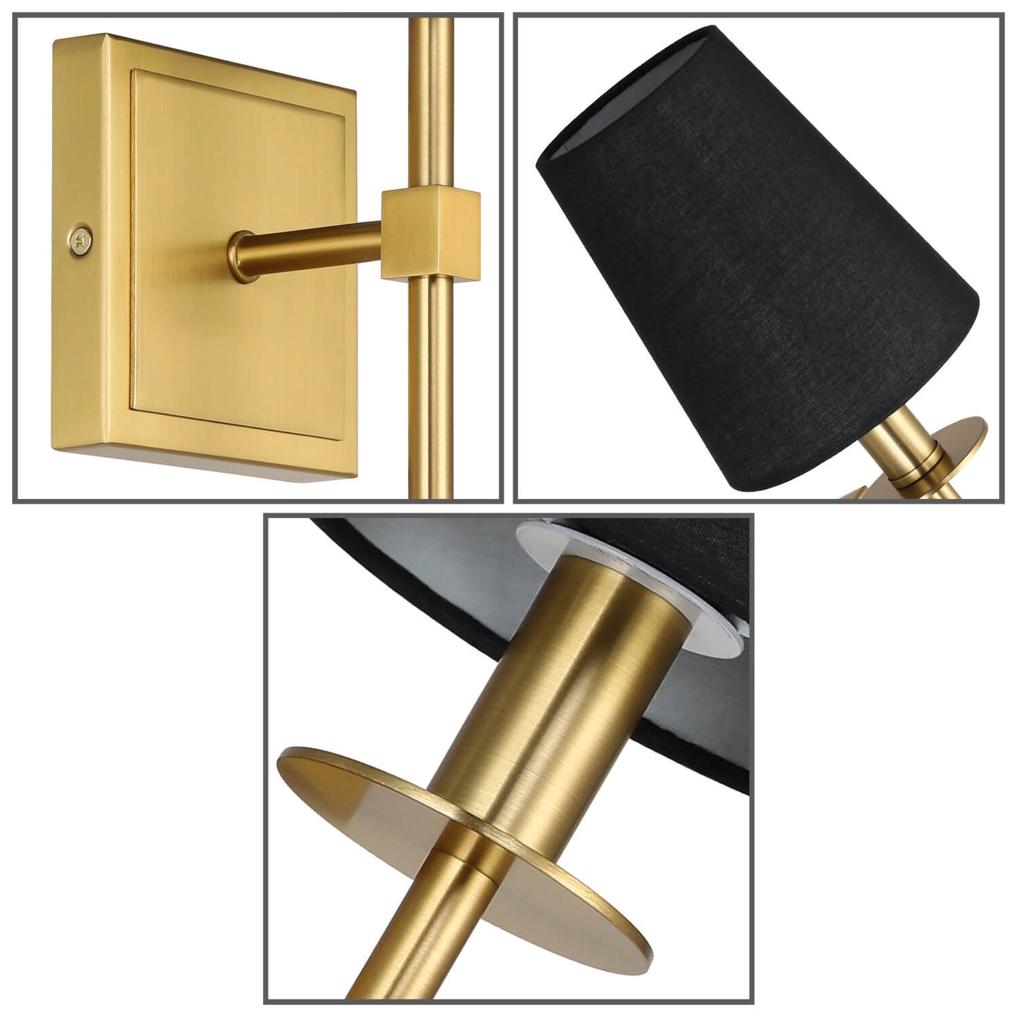Set of 2 Brushed Brass Wall Sconces with Black Fabric Shade for Bedroom XB-W1307-BS