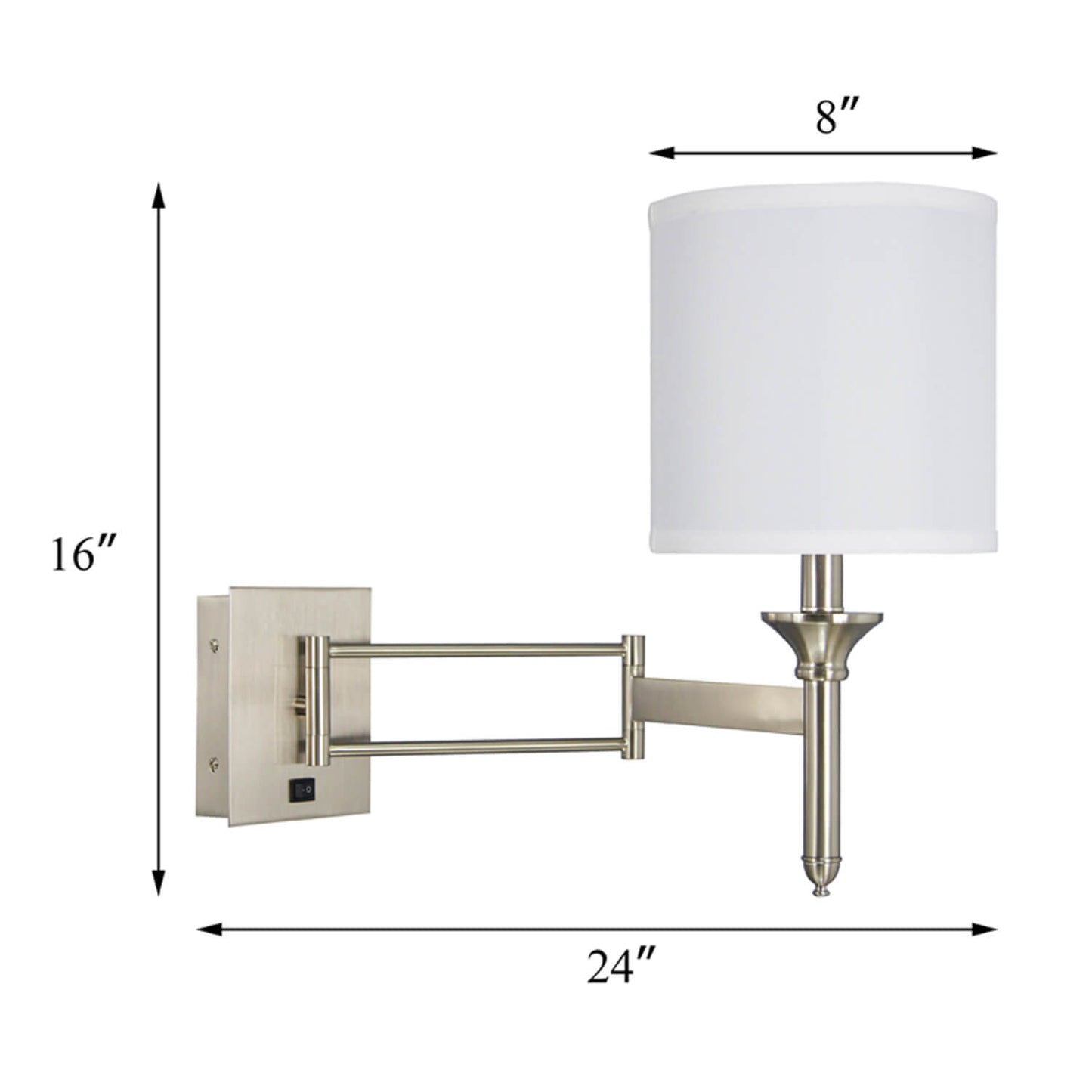 Metal Swing Arm Wall Sconce Light Nickel Modern Adjustable Bedroom Hotel Guestroom Wall Lamp with Plug XB-W131-BN