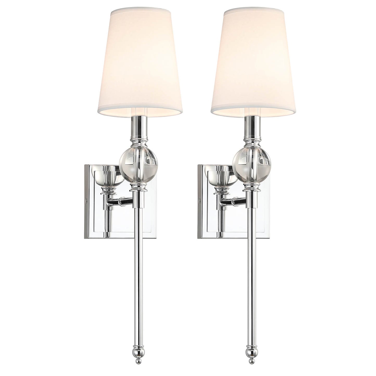 Set of 2 Modern Wall Sconce, Crystal Ball Accent, Fabric Shade, Chrome Finish XB-W1313-CH