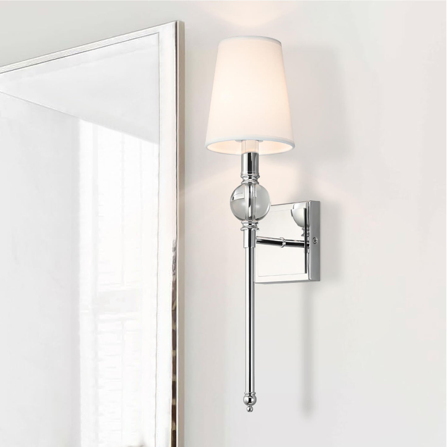 Set of 2 Modern Wall Sconce, Crystal Ball Accent, Fabric Shade, Chrome Finish XB-W1313-CH