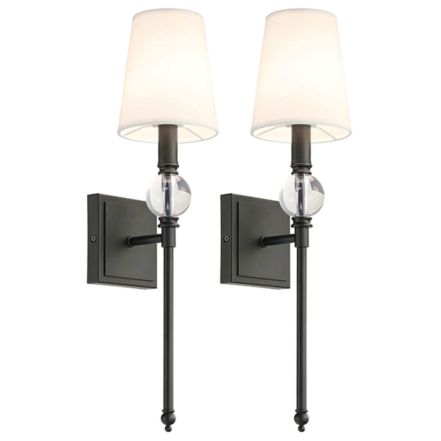 Set of 2 Wall Sconce Light Fixtures, Crystal Globe Accent, Fabric Shade, Matte Black XB-W1313-MB