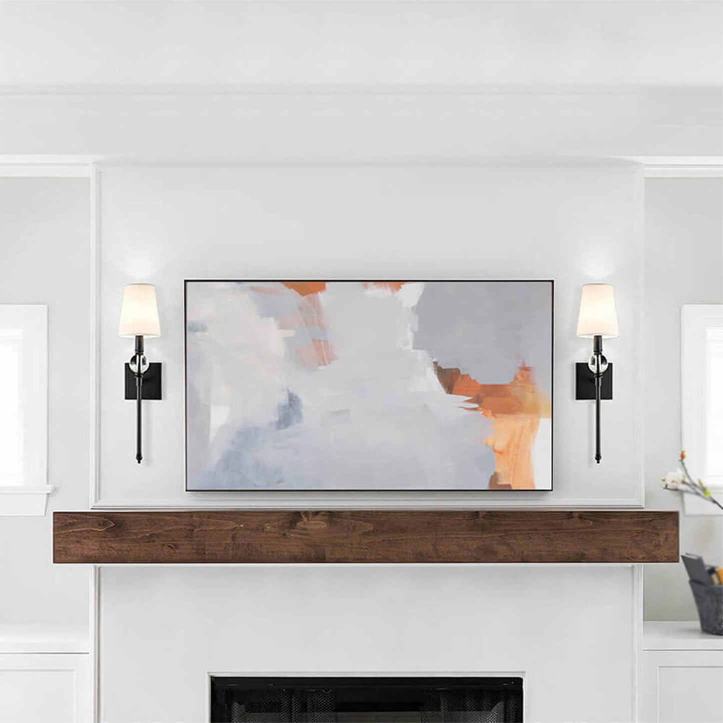 Set of 2 Wall Sconce Light Fixtures, Crystal Globe Accent, Fabric Shade, Matte Black XB-W1313-MB