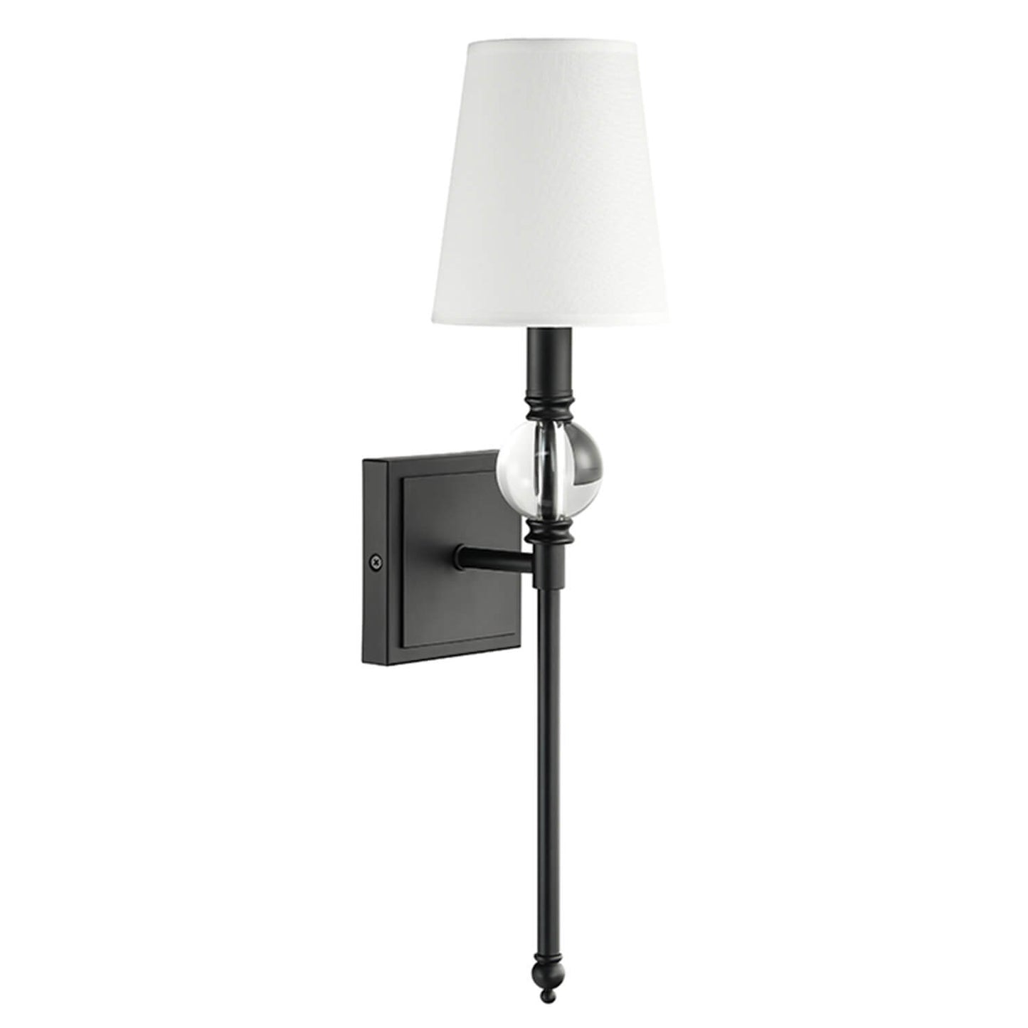 Set of 2 Wall Sconce Light Fixtures, Crystal Globe Accent, Fabric Shade, Matte Black XB-W1313-MB