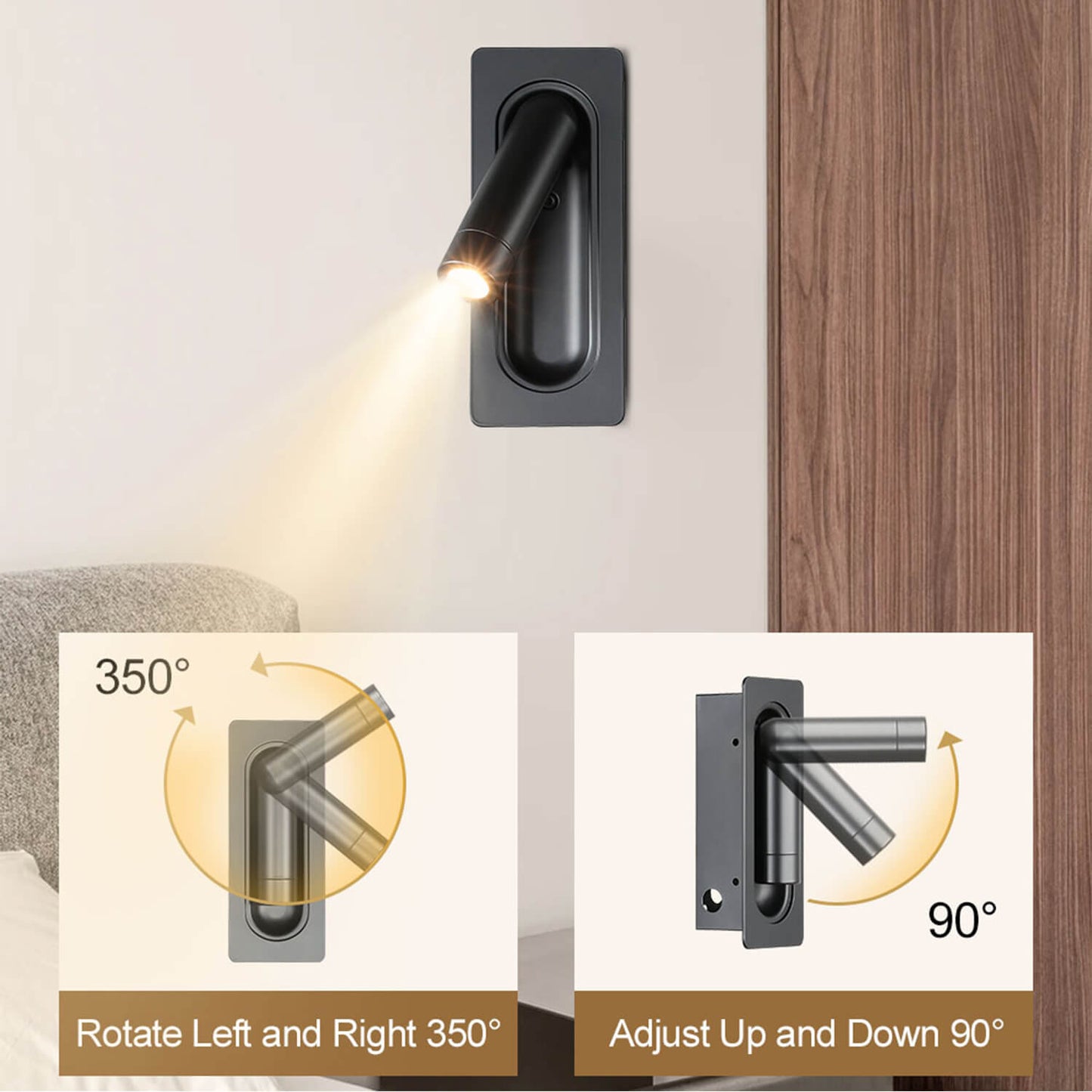 Indoor Adjustable Recessed Headboard Reading Wall Lamp Hotel Bedroom Bedside Cheap Modern Wall Light Interior XB-W1318-MB