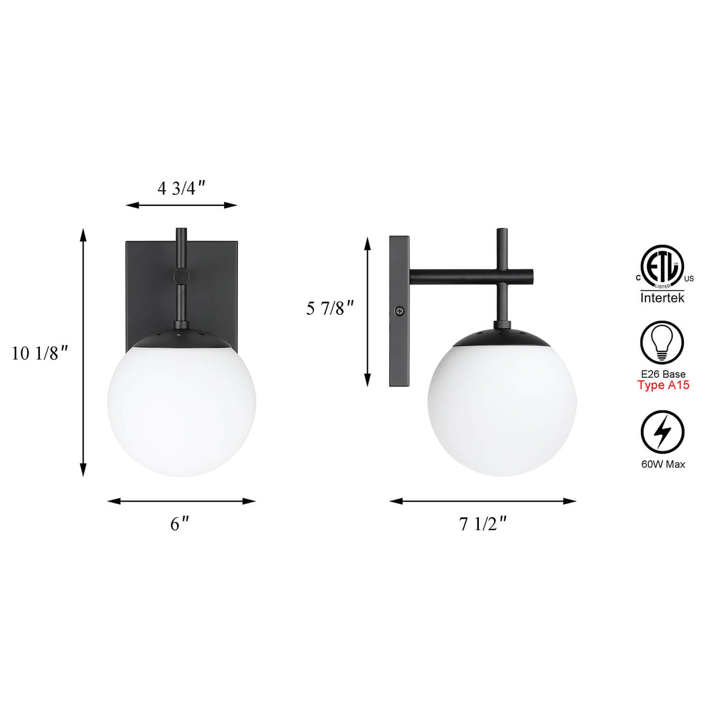 Mid Century Black Glass Wall Sconce XB-W1320-1-MB