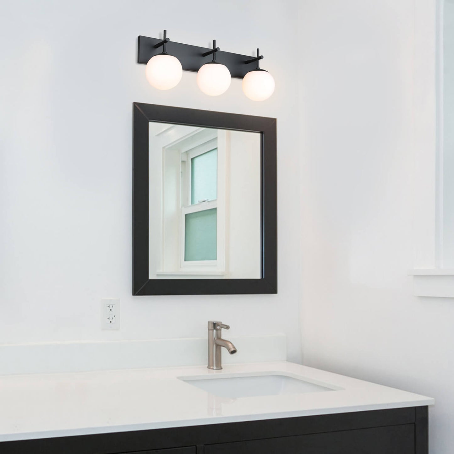 Farmhouse 3-Light Black Vanity Light with White Globe Glass Shade XB-W1320-3-MB