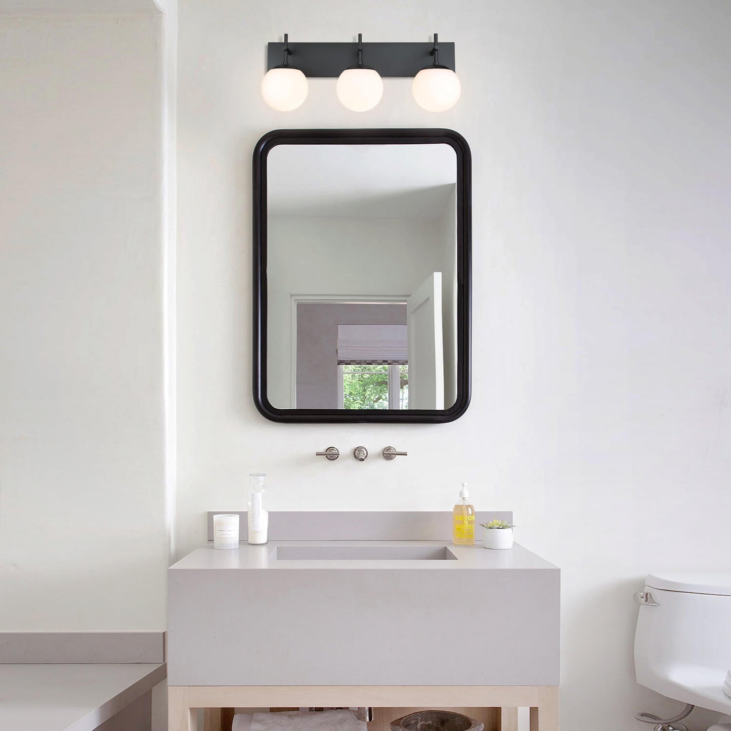 Farmhouse 3-Light Black Vanity Light with White Globe Glass Shade XB-W1320-3-MB