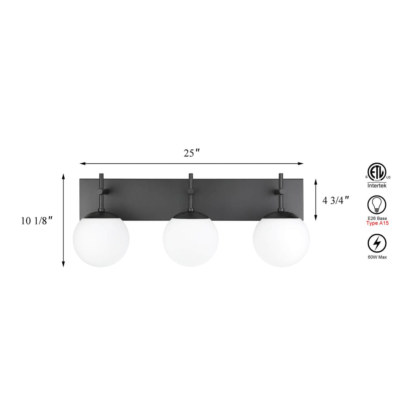 Farmhouse 3-Light Black Vanity Light with White Globe Glass Shade XB-W1320-3-MB