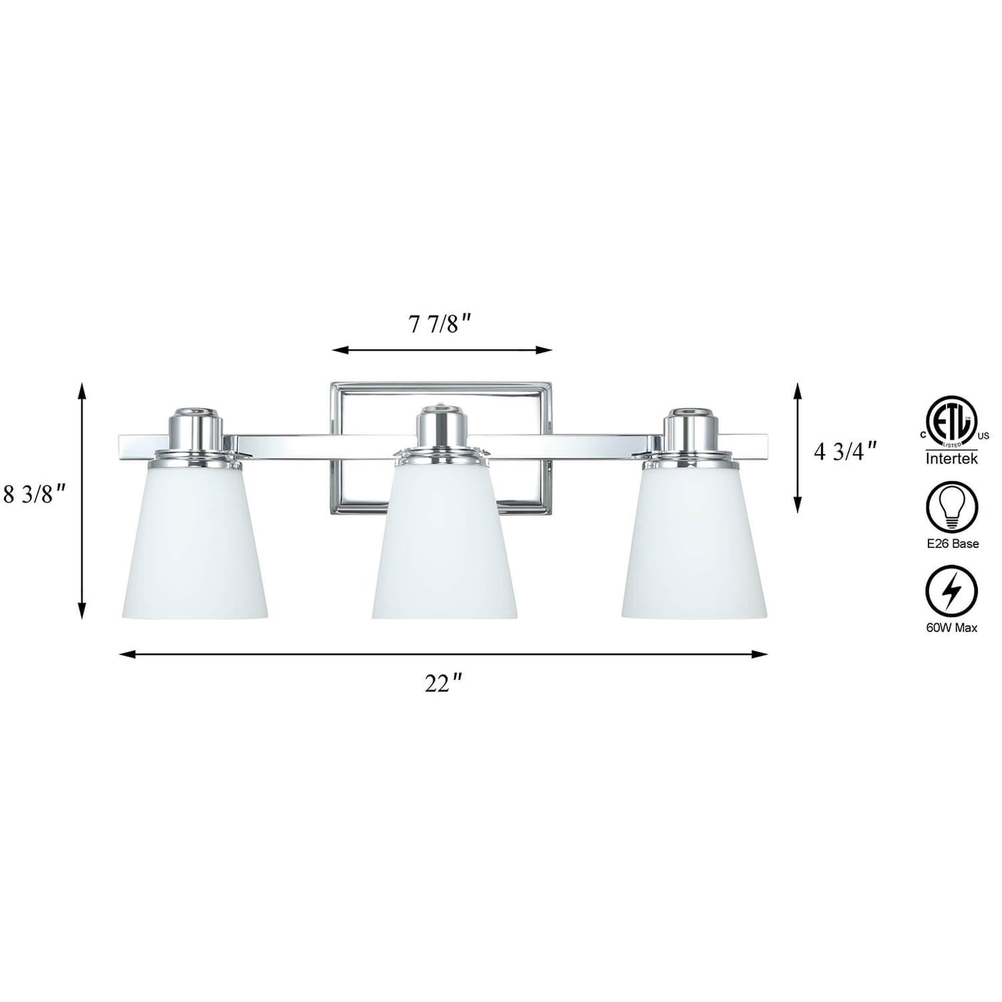 Modern Chrome 3-Light Vanity Fixture XB-W220-3-CH