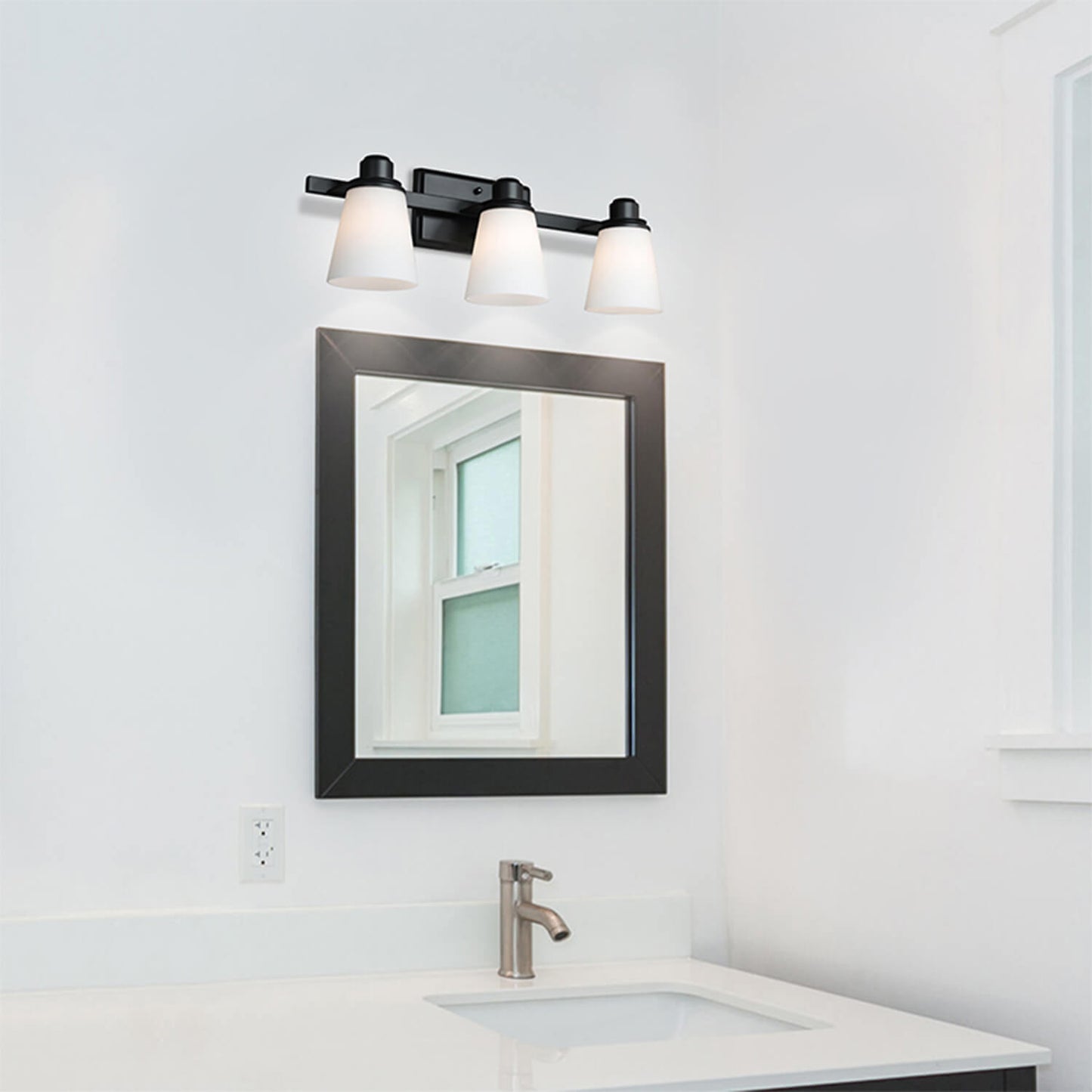 Matte Black Vanity Light with White Glass Shade 3-Light Bathroom Sconce XB-W220-3-MB