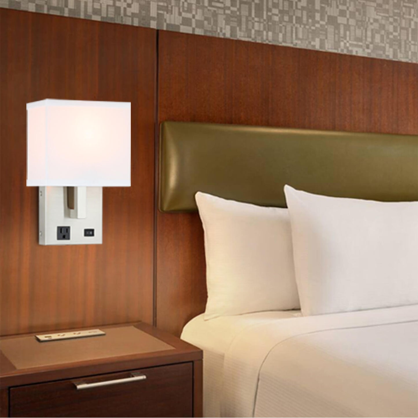 Factory Price Rectangle Fabric Lampshade Bedroom Lamps Bedside Led Reading Wall Sconce Hotel Wall Lamp With Outlet XB-W250-BN