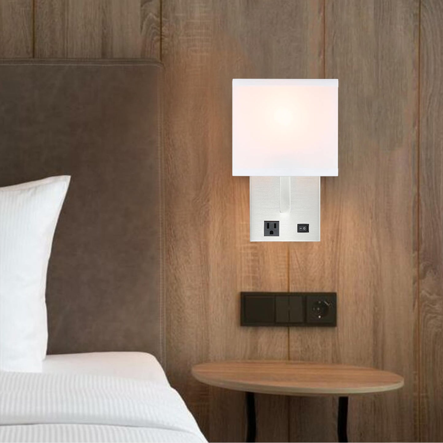 Factory Price Rectangle Fabric Lampshade Bedroom Lamps Bedside Led Reading Wall Sconce Hotel Wall Lamp With Outlet XB-W250-BN
