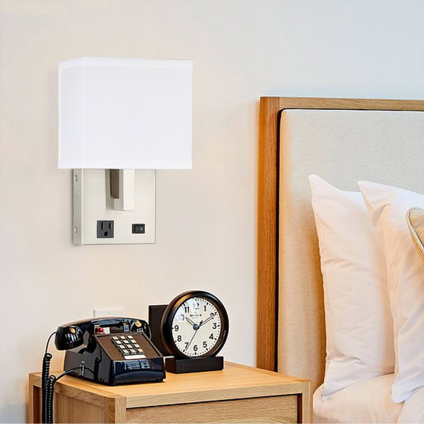 Factory Price Rectangle Fabric Lampshade Bedroom Lamps Bedside Led Reading Wall Sconce Hotel Wall Lamp With Outlet XB-W250-BN