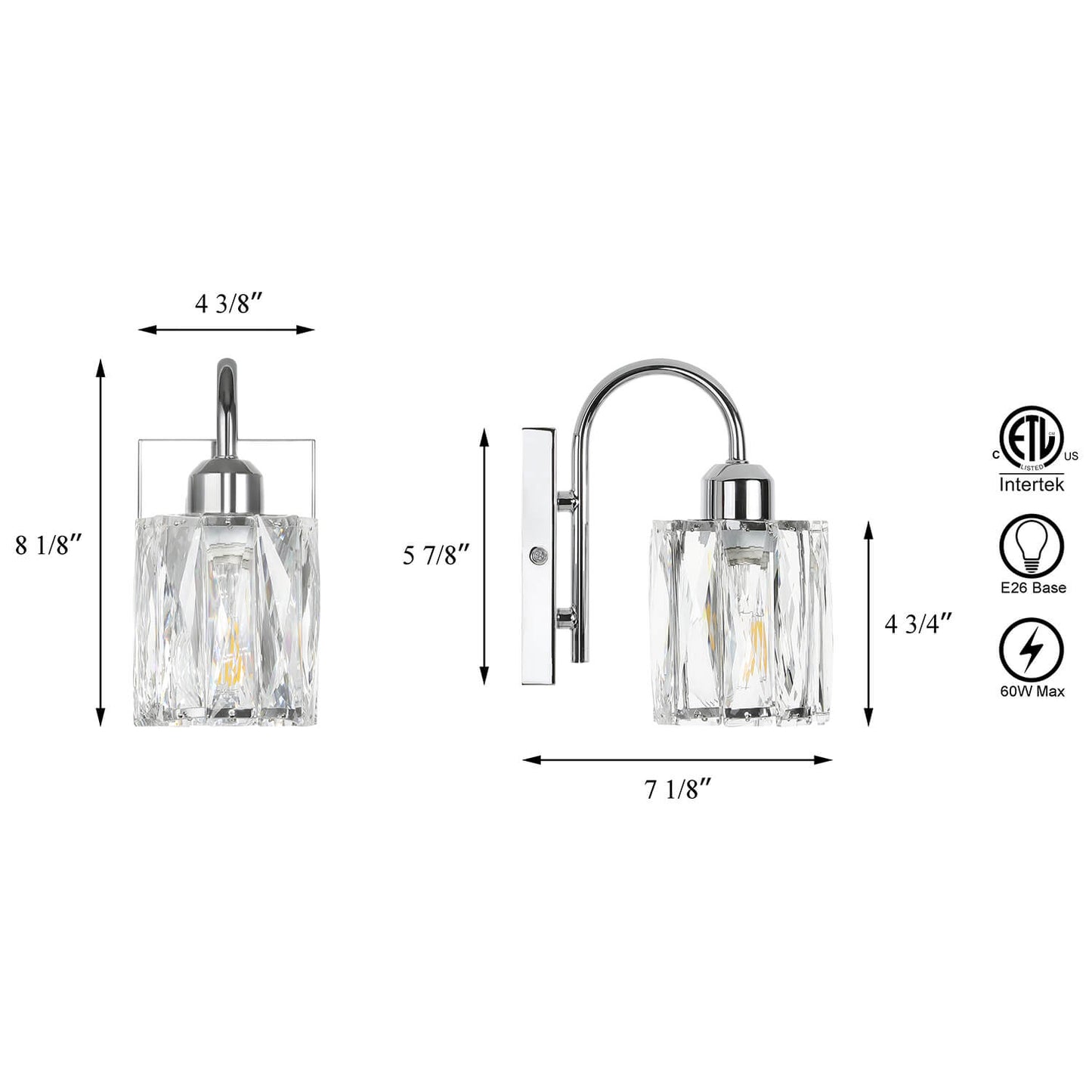 Modern Chrome Wall Sconce with Crystal Shade XB-W326-1-CH