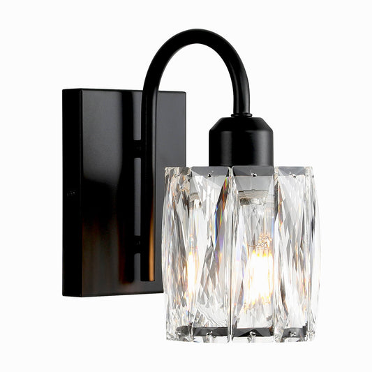 Modern Black Wall Sconce with K9 Crystal Shade Single Light Fixture XB-W326-1-MB