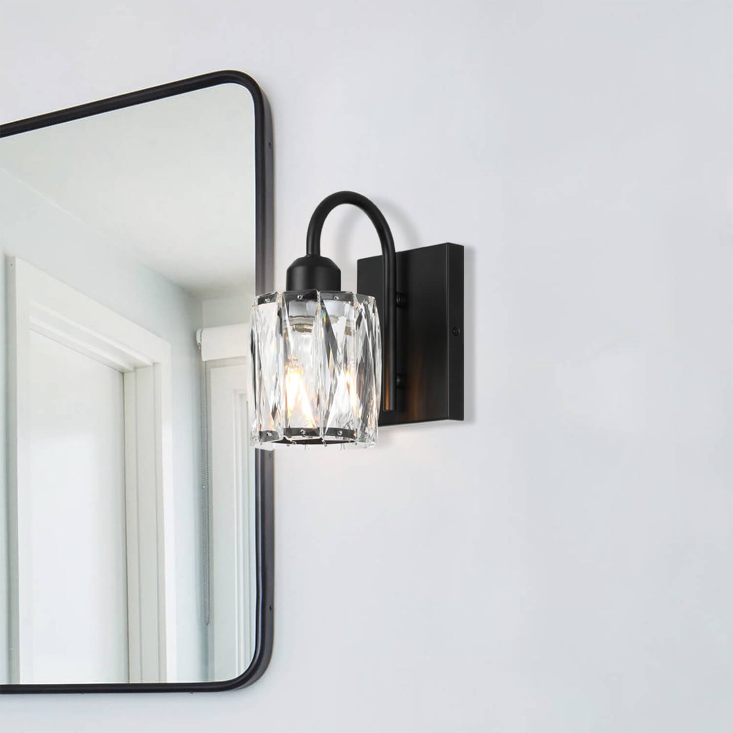 Modern Black Wall Sconce with K9 Crystal Shade Single Light Fixture XB-W326-1-MB
