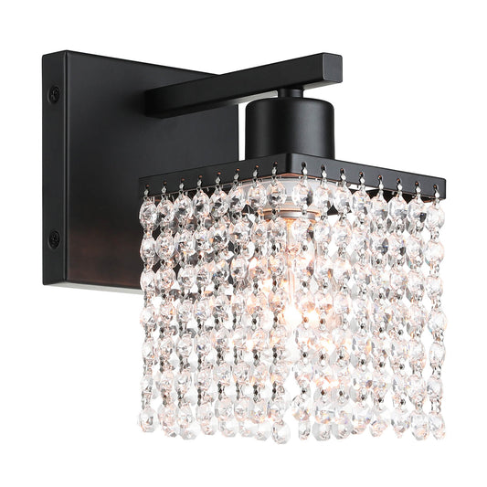 Modern Black Bathroom Sconce with K9 Crystal Strands for Living Room XB-W327-1-MB
