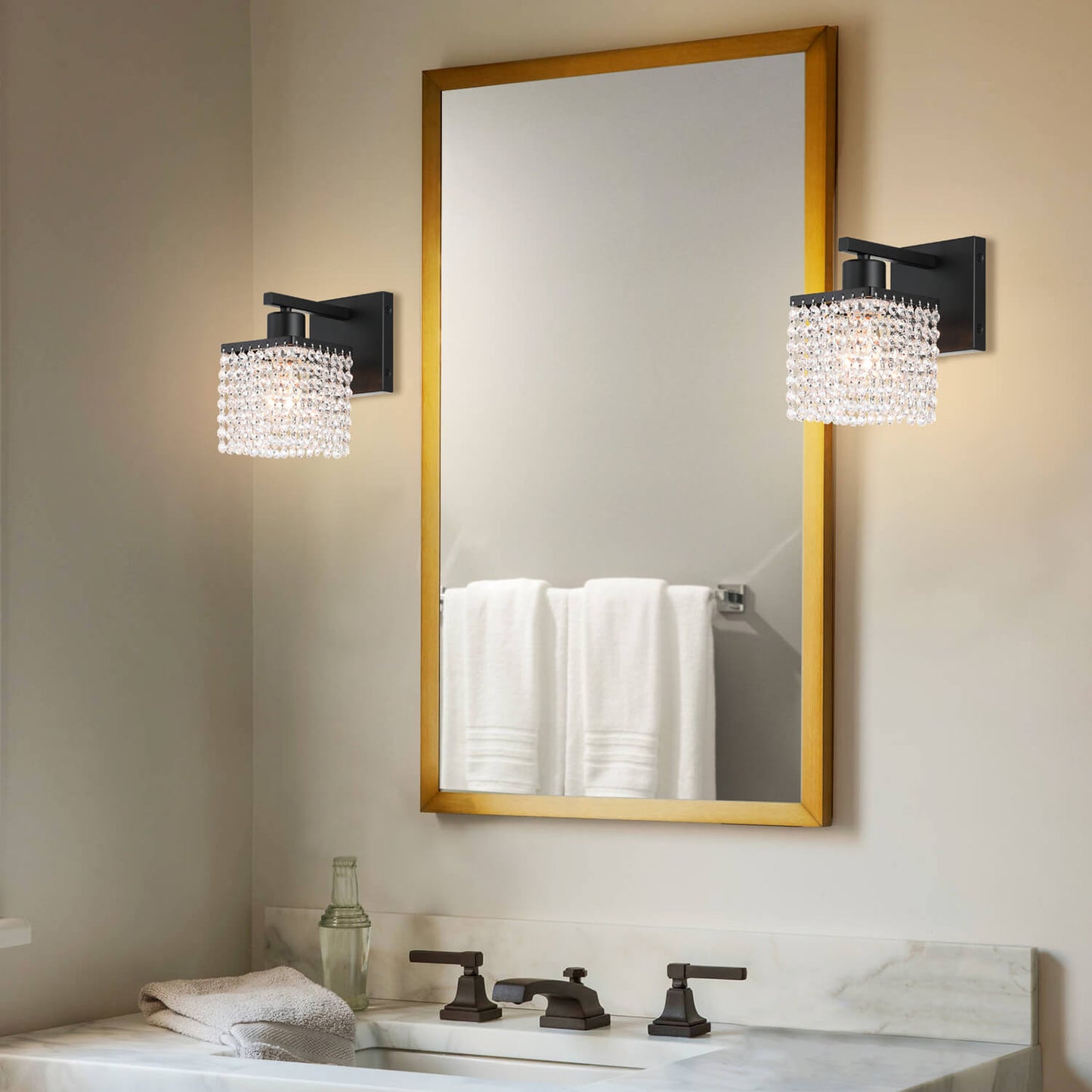Modern Black Bathroom Sconce with K9 Crystal Strands for Living Room XB-W327-1-MB