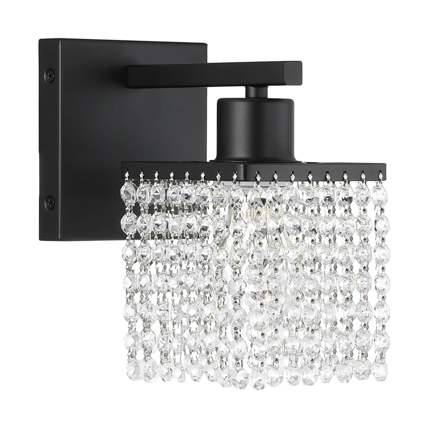 Modern Black Bathroom Sconce with K9 Crystal Strands for Living Room XB-W327-1-MB