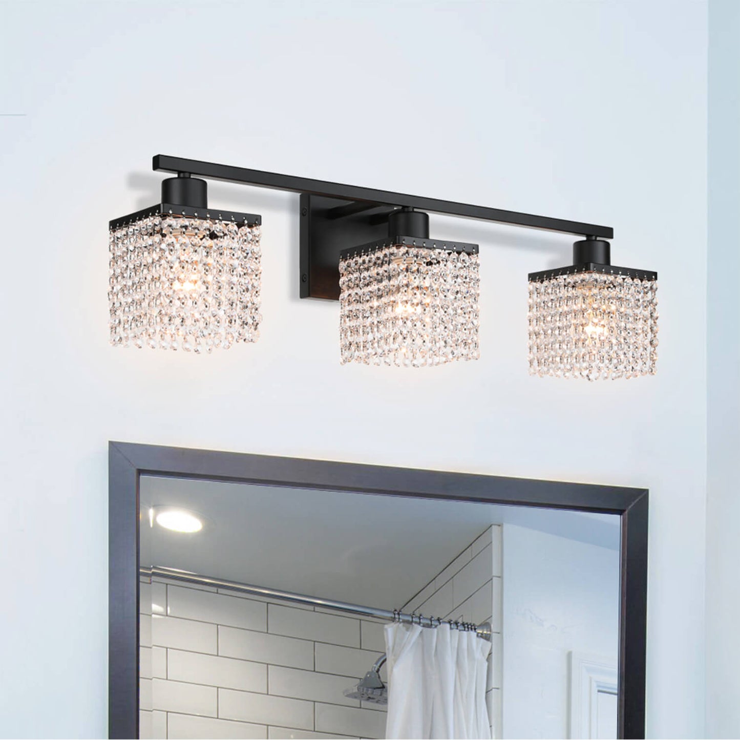 3-Light Modern Black Crystal Vanity Light XB-W327-3-MB