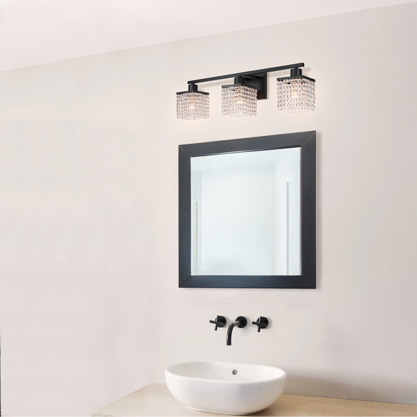 3-Light Modern Black Crystal Vanity Light XB-W327-3-MB