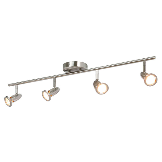 Track Light Fixture, 4 Adjustable Spotlights, Brushed Nickel, Straight Bar Mount XB-TR1224-4-BN