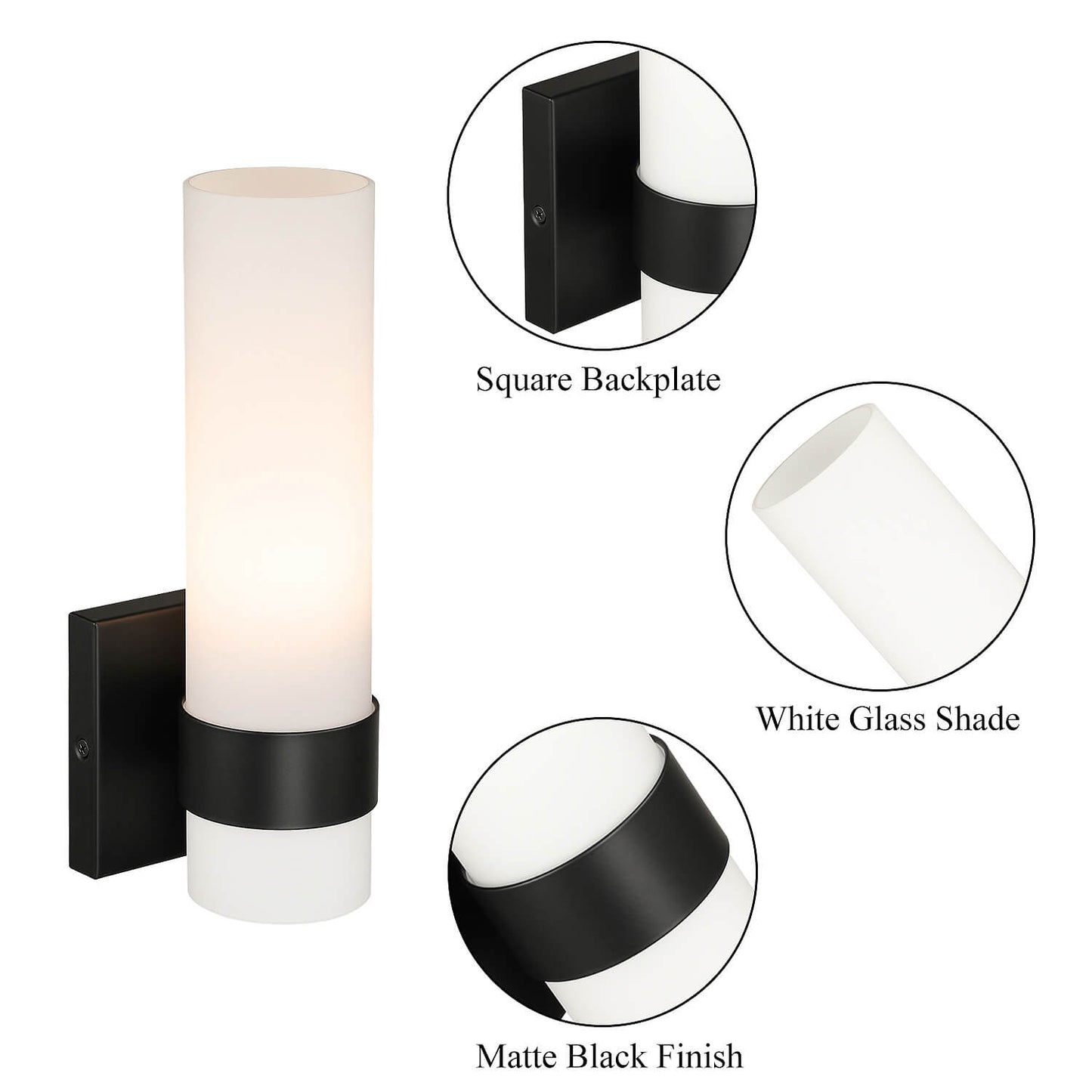 Modern Black Wall Sconce with White Glass for Bathroom and Bedroom XB-W1185-MB