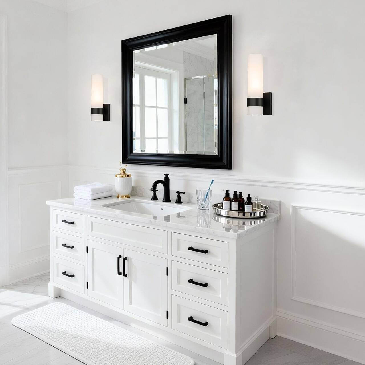 Modern Black Wall Sconce with White Glass for Bathroom and Bedroom XB-W1185-MB