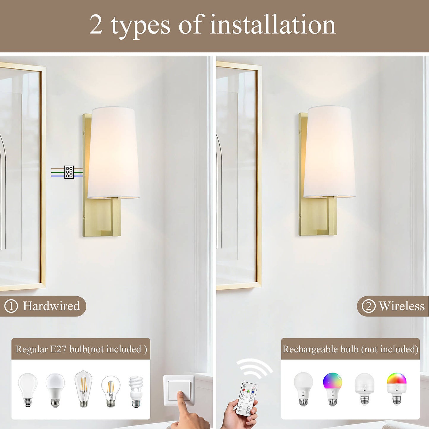 Brass Sconce Light with Cone Fabric Shade Industrial Vintage Wall Light Fixture XB-W401-SB