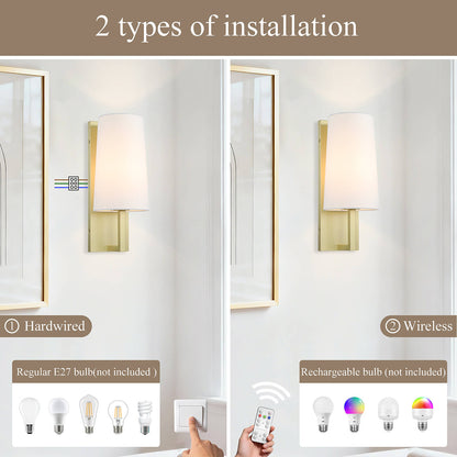Brass Sconce Light with Cone Fabric Shade Industrial Vintage Wall Light Fixture XB-W401-SB