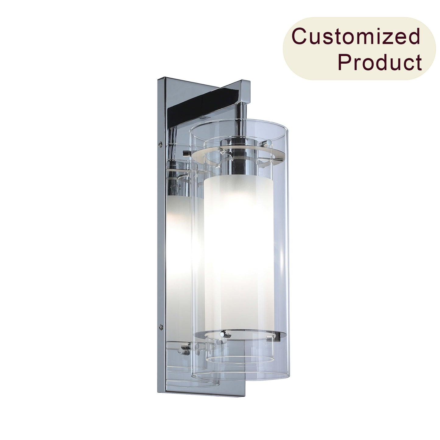 Modern Wall Sconce Light Fixture, Clear and Frosted Glass Shade, Chrome, 1-Light XB-W1159-CH
