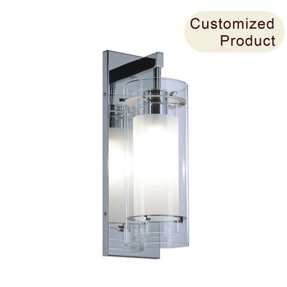 Modern Wall Sconce Light Fixture, Clear and Frosted Glass Shade, Chrome, 1-Light XB-W1159-CH