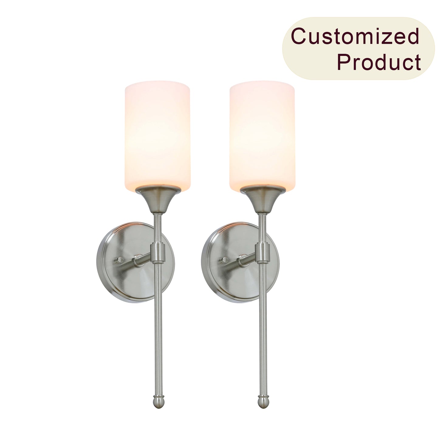 Brushed Nickel Glass Wall Sconce - 2 Pack XB-W1216-2BN