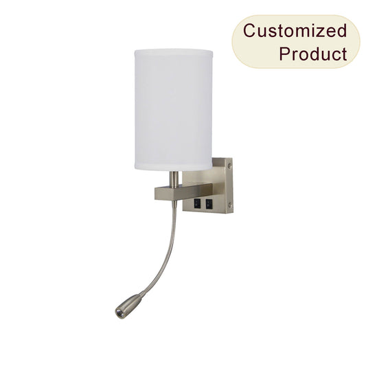 Indoor Fabric Shade Nickel E26 Bedroom Headboard Led Hotel Reading Light Hotel Wall Light Bedside Wall Light XB-W130-1