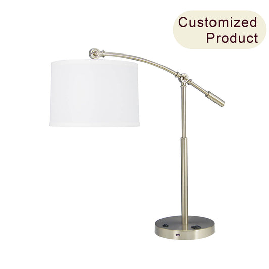 Modern Hotel Bedside Lamp Adjustable Arc Hotel USB Iron Table Lamp with Fabric Shade XB-TL133-BN