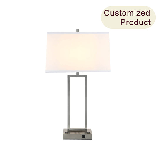 Modern Nickel Guestroom Hotel Bedroom Light Desk Table Lamp with Convenient USB Outlet XB-TL323-BN