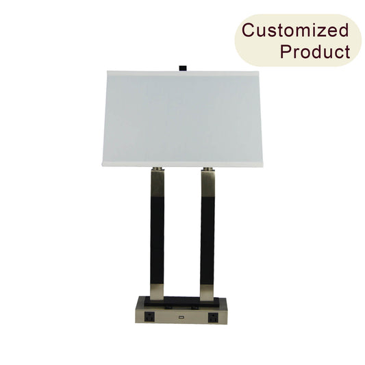 Commercial USB Rechargeable Fabric Bedside Lamps Home Decor Hotel Bed Side Reading Light Wood Vintage Table Lamp for Guestroom XB-TL855-BN