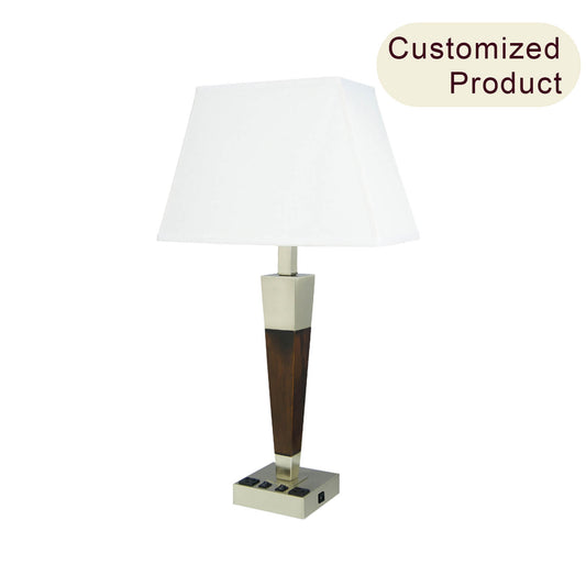 Decorative Home Hotel Queen Bedroom Light Brushed Nickel Black Wood Iron Table Desk Lamp Lighting with USB Charging Port XB-TL858-BN