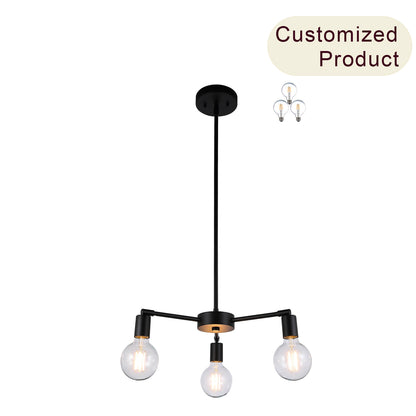 Modern 3-Light Pendant Chandelier, Matte Black with Edison Bulbs, Adjustable Arms XB-C1211-3-MBK